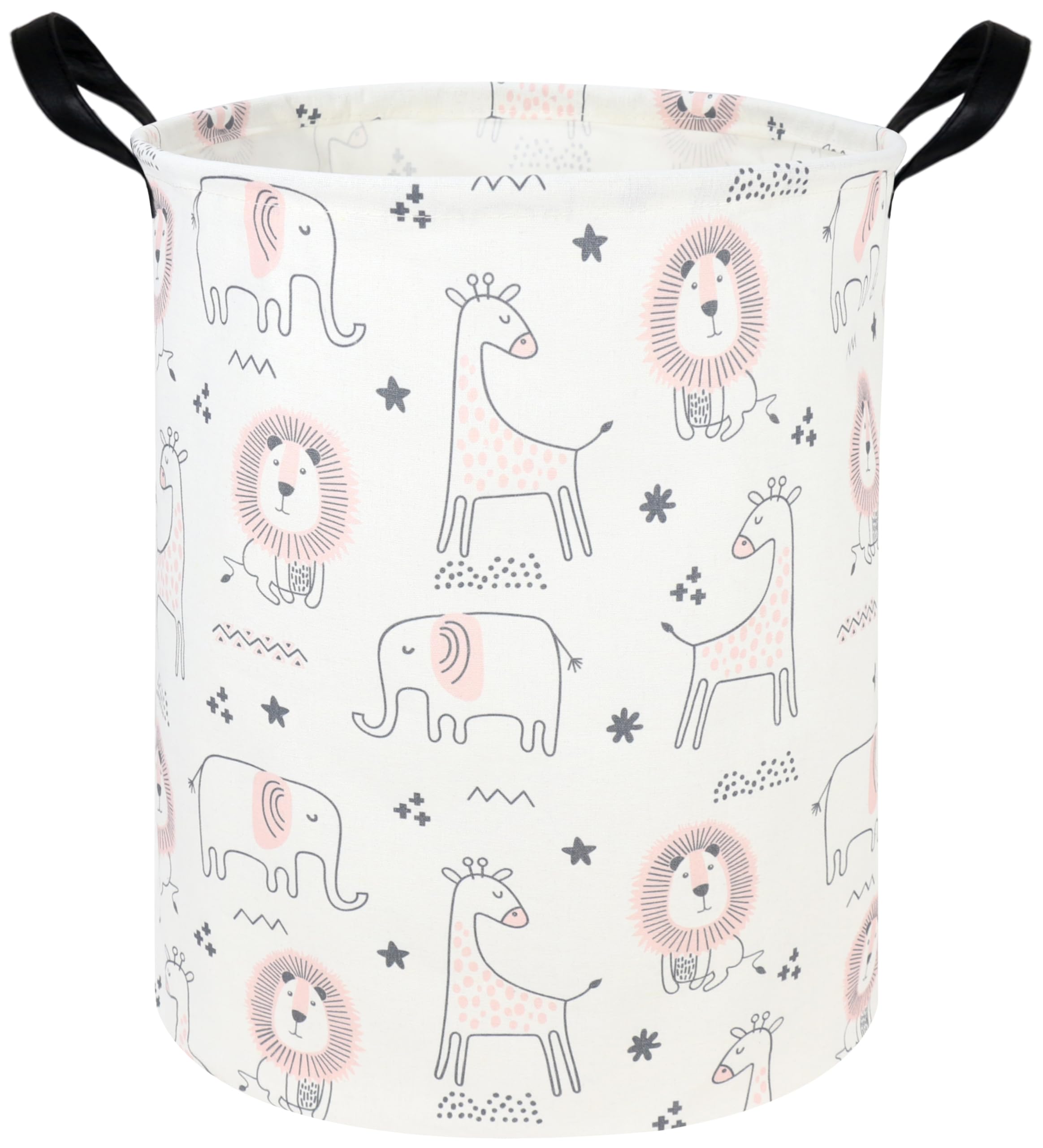 FXOCSHE pink animal hamper front view for toy storage and nursery organization.