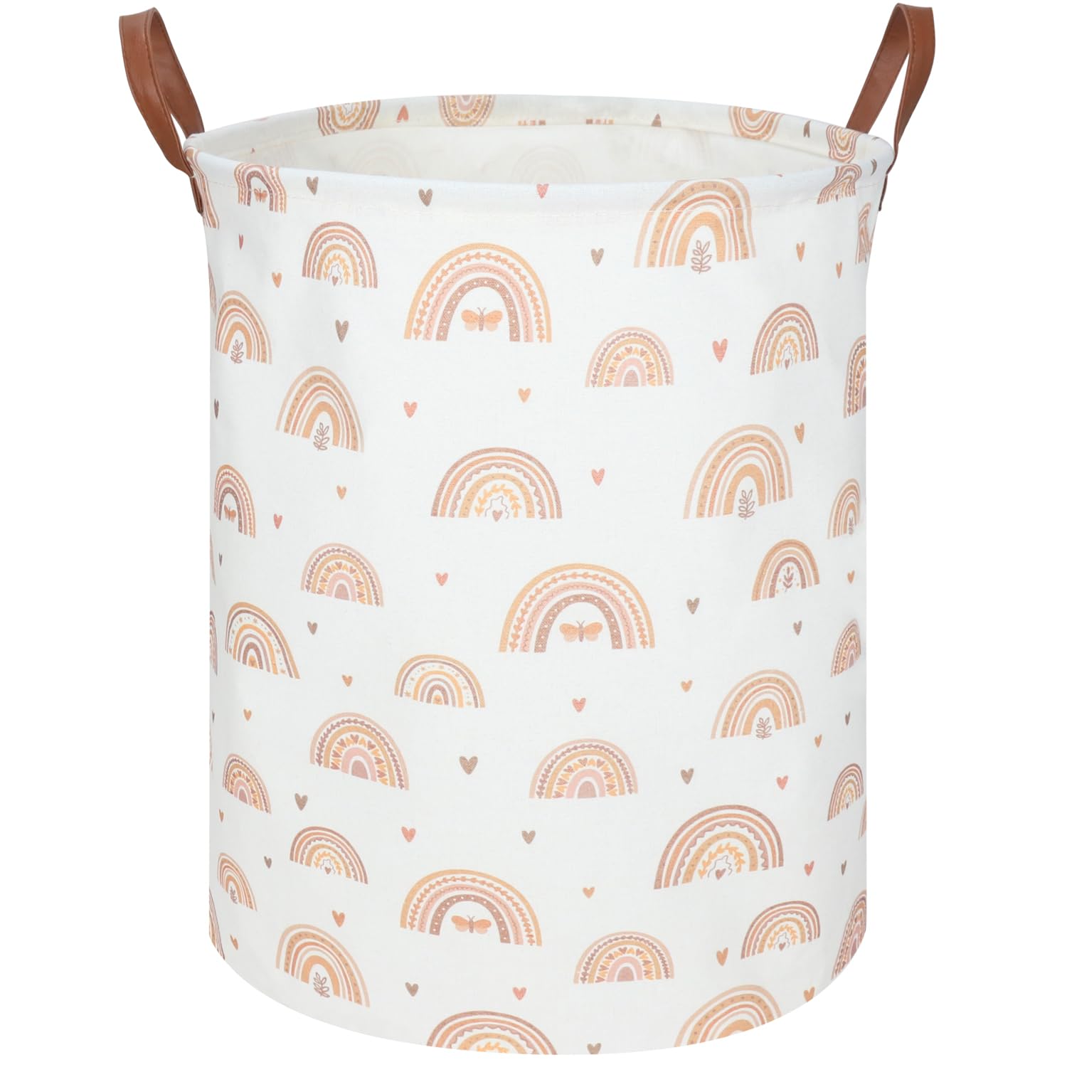 FXOCSHE boho rainbow laundry hamper closeup shows durable cotton-linen fabric.