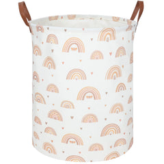 FXOCSHE boho rainbow laundry hamper closeup shows durable cotton-linen fabric.