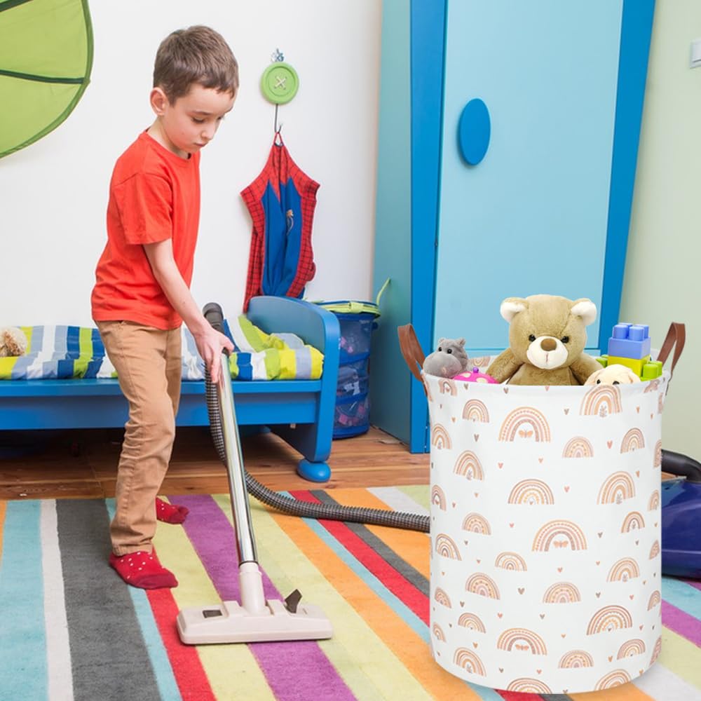 FXOCSHE boho rainbow laundry hamper folded-compact view emphasizes space-saving design.