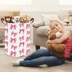 FXOCSHE Bow laundry basket canvas material emphasizes durable cotton-linen construction.
