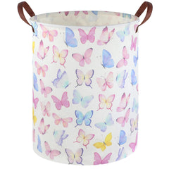FXOCSHE Butterfly laundry basket side view showing sturdy handles for easy carrying.