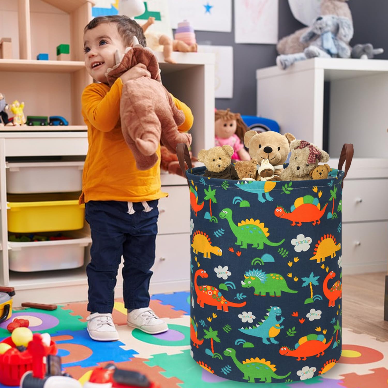 FXOCSHE dinosaur hamper with drawcord closure keeps dust out