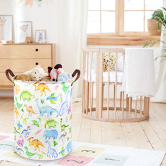 FXOCSHE dinosaur storage basket collapsed illustrates space-saving portable design