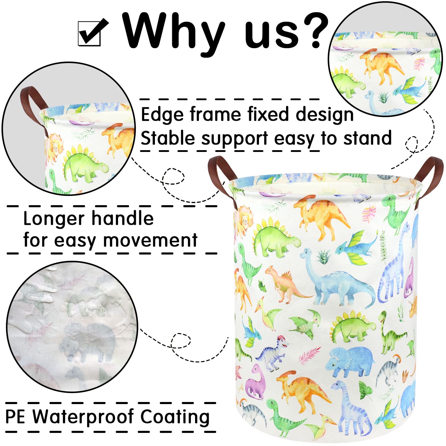 FXOCSHE dinosaur storage basket material closeup reveals cotton linen and waterproof lining