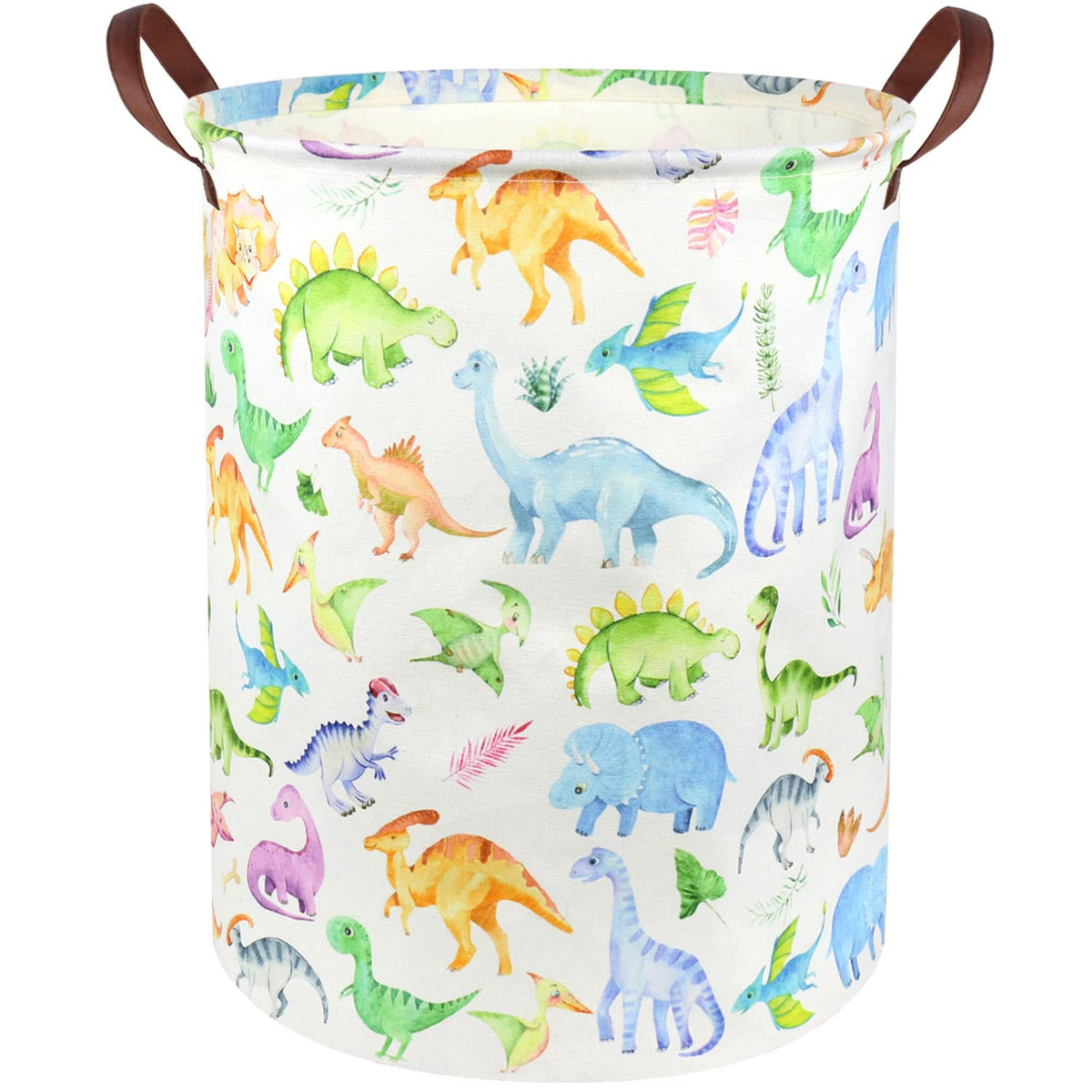 FXOCSHE dinosaur storage basket side view shows durable canvas with waterproof coating for toy storage