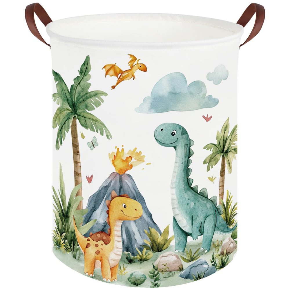 FXOCSHE Dinosaurs Baby Laundry Hamper front view, collapsible for space-saving storage.