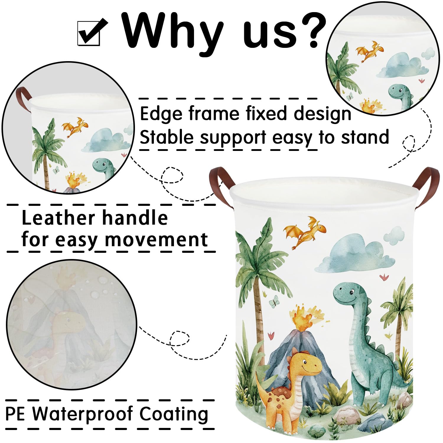 FXOCSHE Dinosaurs hamper used for toys, clothes, and travel storage.