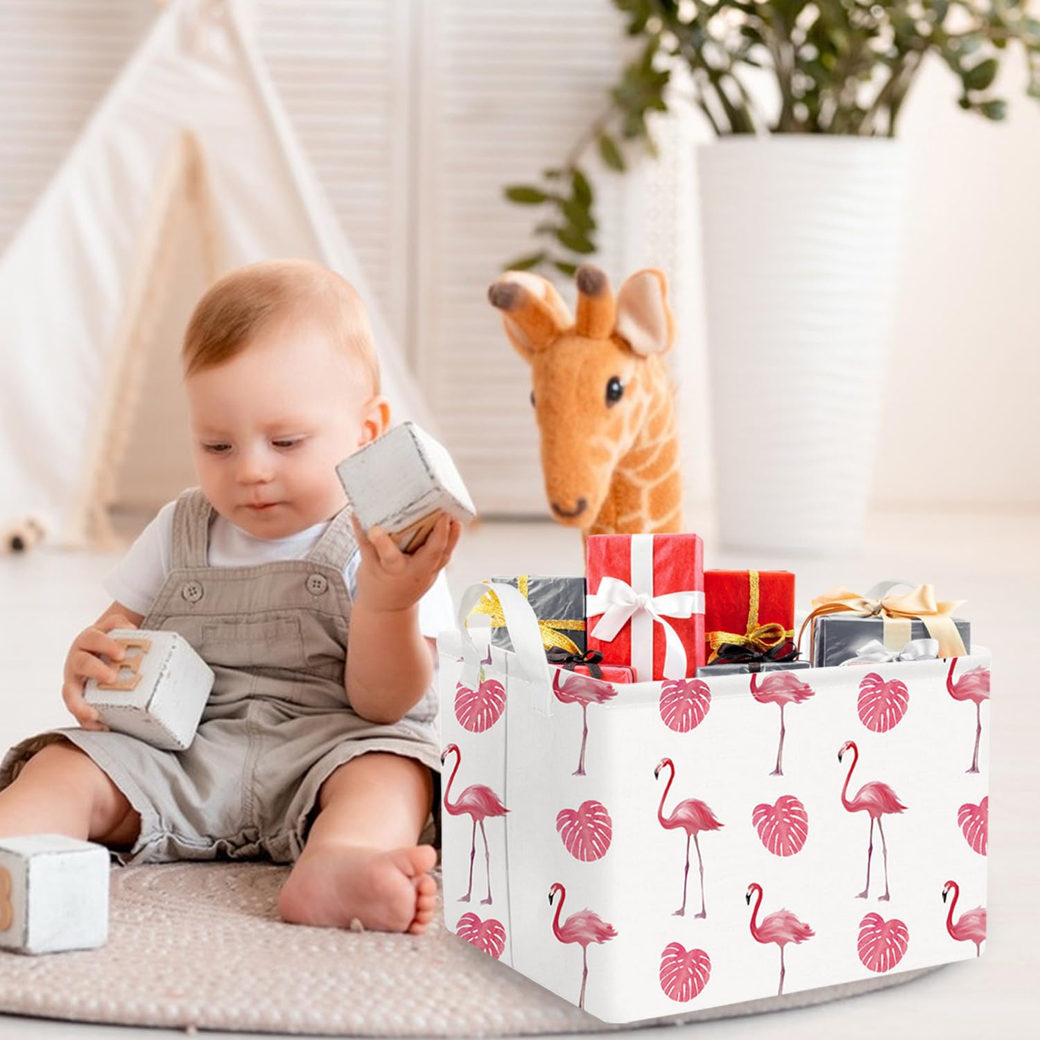 FXOCSHE Flamingo Pink Basket inside waterproof coating keeps contents dry.