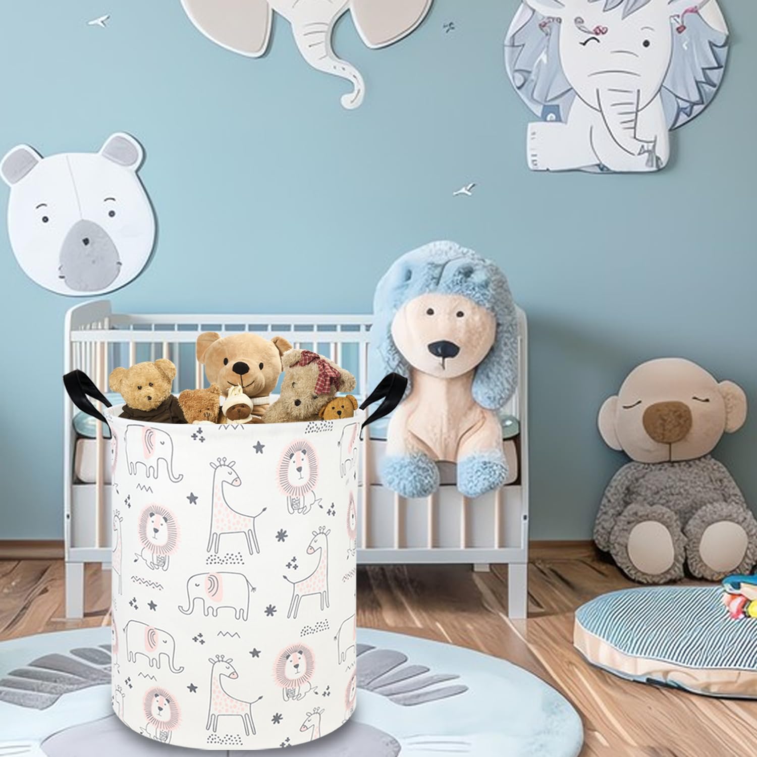 FXOCSHE foldable nursery basket with leather handle for portable use.