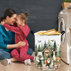 FXOCSHE forest animal laundry hamper folded storage saves space when not in use.
