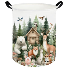 FXOCSHE forest animal laundry hamper front view helps organize toys and clothes.