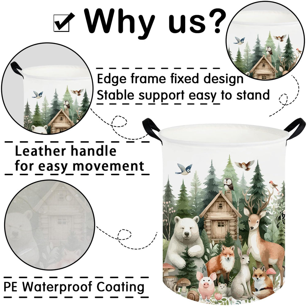 FXOCSHE forest animal laundry hamper inner waterproof coating cleans easily after spills.