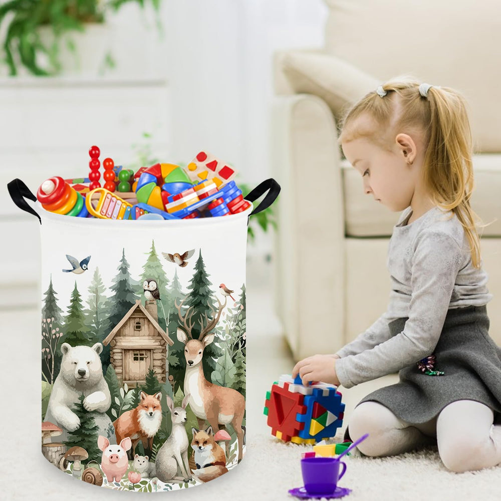 FXOCSHE forest animal laundry hamper leather handle enables easy carrying.