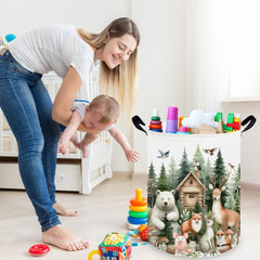 FXOCSHE forest animal laundry hamper side view adds playful decor while concealing laundry.