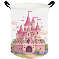 FXOCSHE kids basket pink castle front view for organized toy storage.