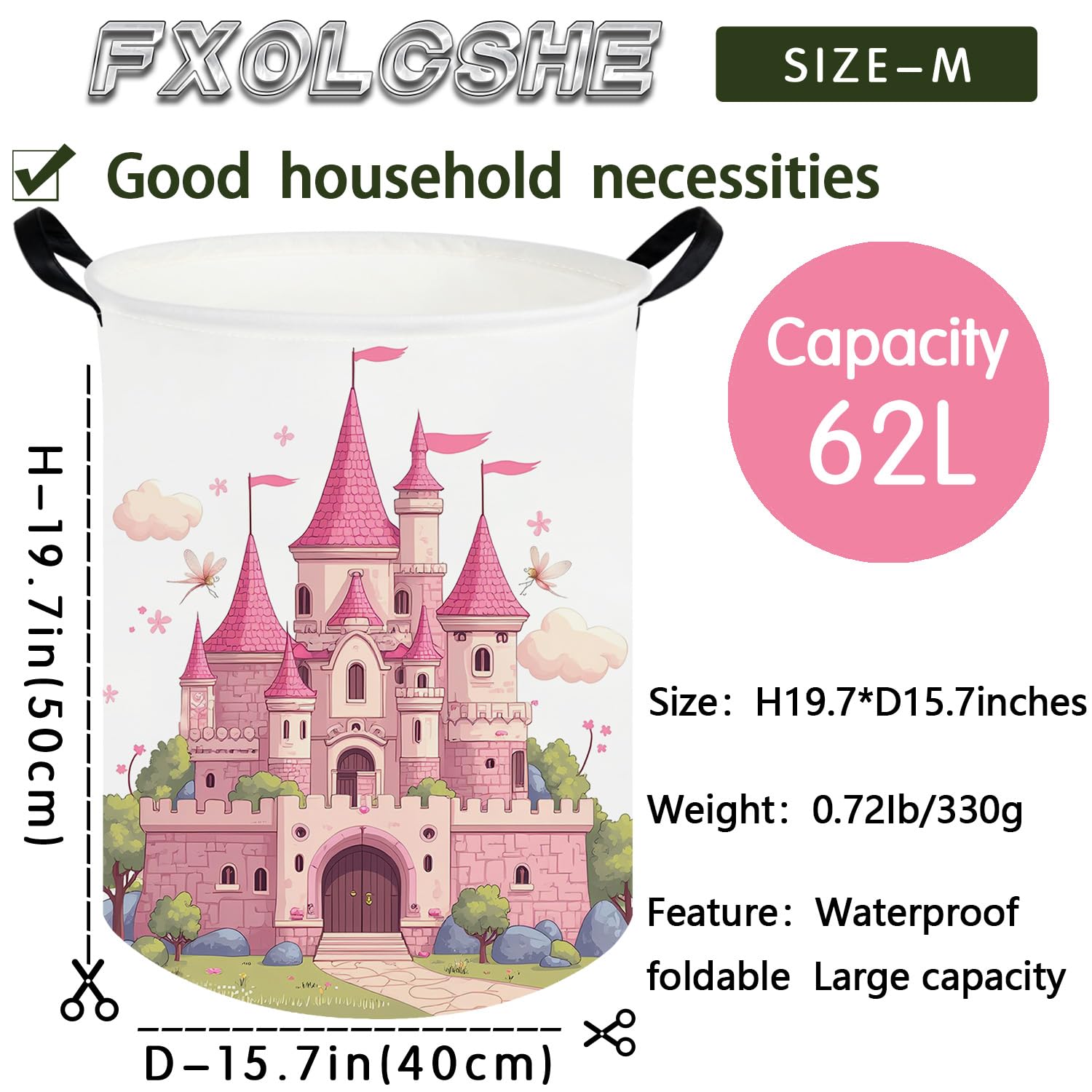 FXOCSHE kids basket castle-themed decor in a girls' room.