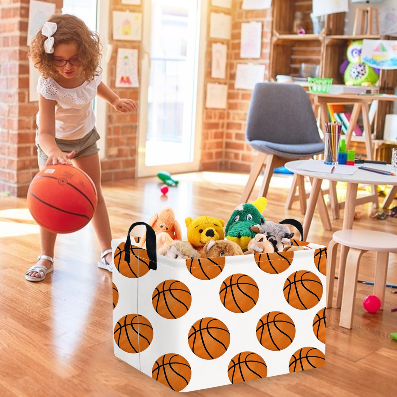 FXOCSHE kids storage bin in room demonstrates neat toy organization and decor.