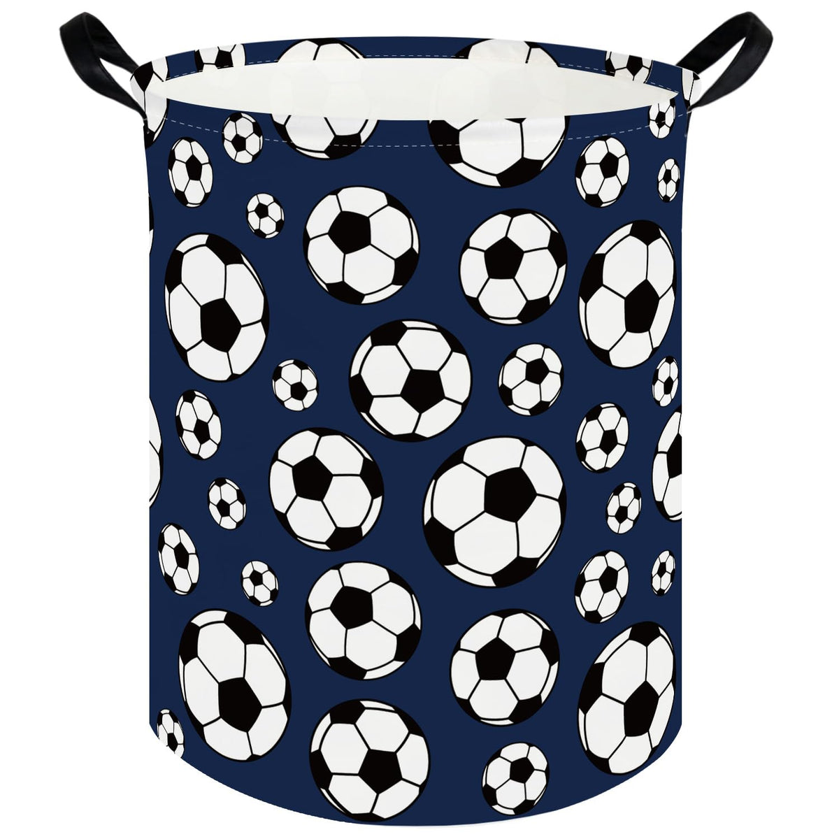 FXOLCSHE laundry hamper soccer-pattern design, ideal for kid's toy storage and organization.