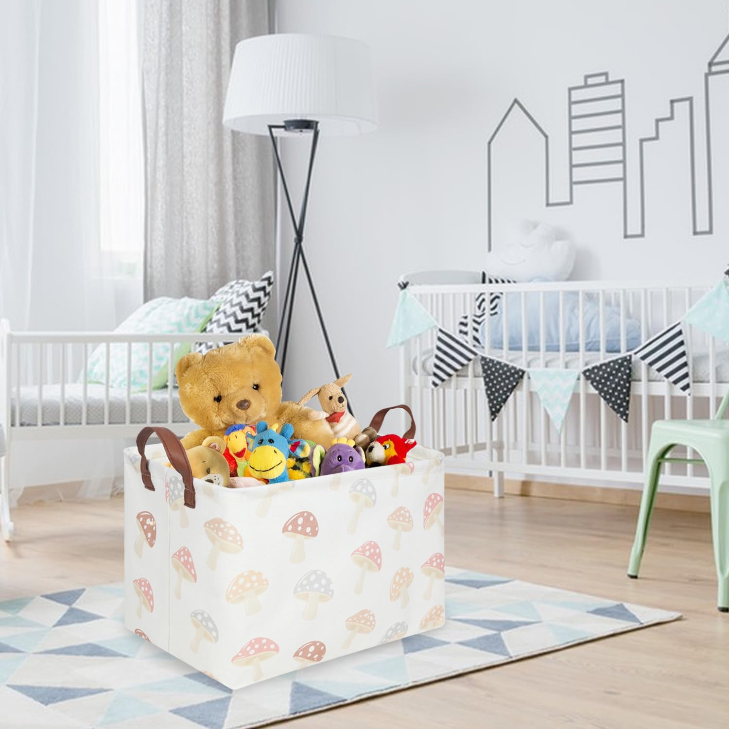 FXOCSHE lightweight canvas basket with leather handles for easy moving.