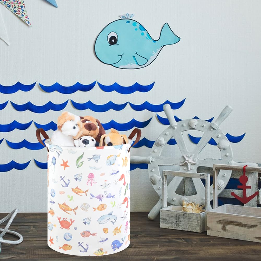 FXOCSHE Marine Animal Kids Laundry Basket folded compact demonstrates space-saving design
