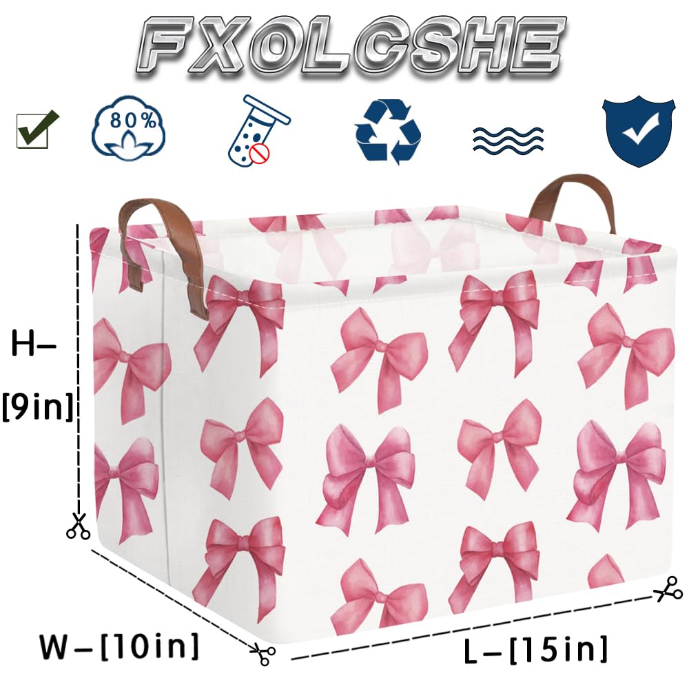 FXOCSHE nursery toy-bin with pink bow decor for tidy play area.