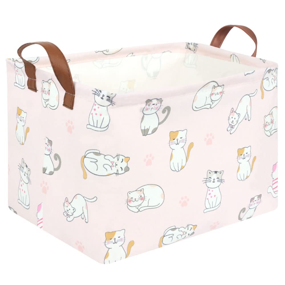 FXOCSHE pink cat rectangular basket for tidy toy storage in nursery