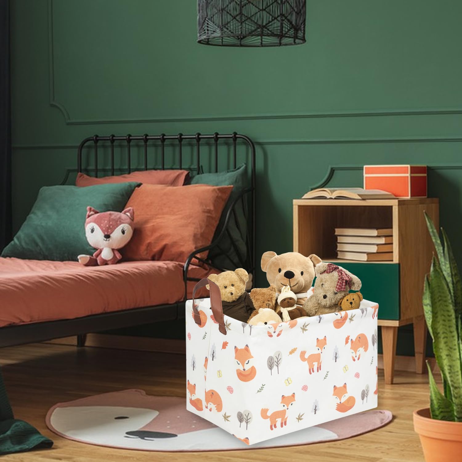 FXOCSHE Rectangle Fox Basket in kid room adds woodland nursery charm.