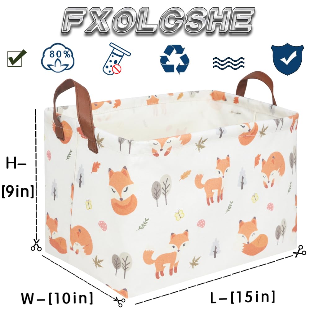 FXOCSHE Rectangle Fox Basket leather handles for portable tidy solutions.