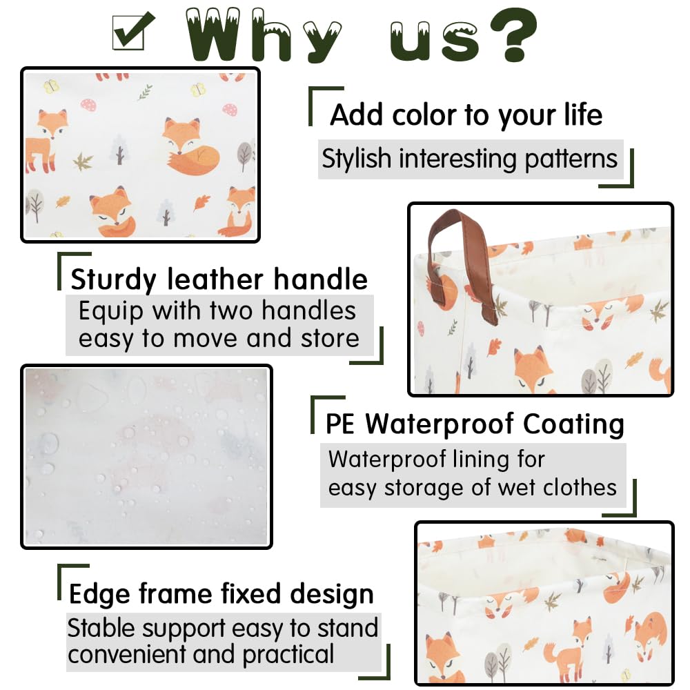 FXOCSHE Rectangle Fox Basket waterproof lining protects clutter from spills.