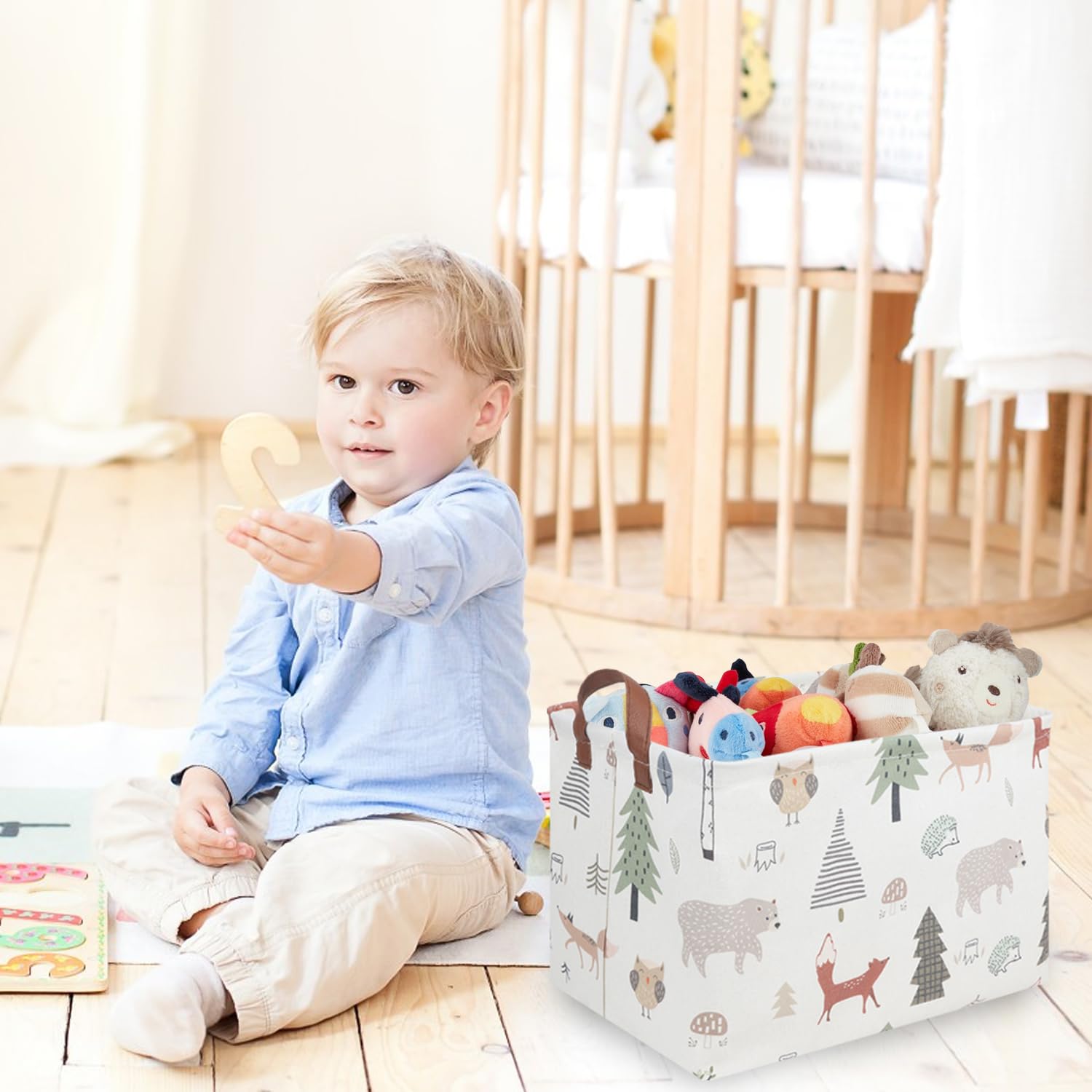 FXOCSHE rectangular animals basket open top for quick toy access.