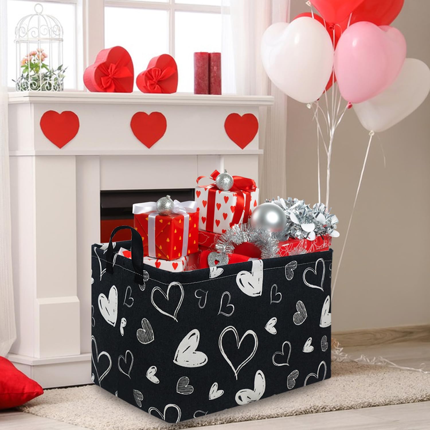 FXOCSHE rectangular black gift basket open view demonstrates versatile storage options