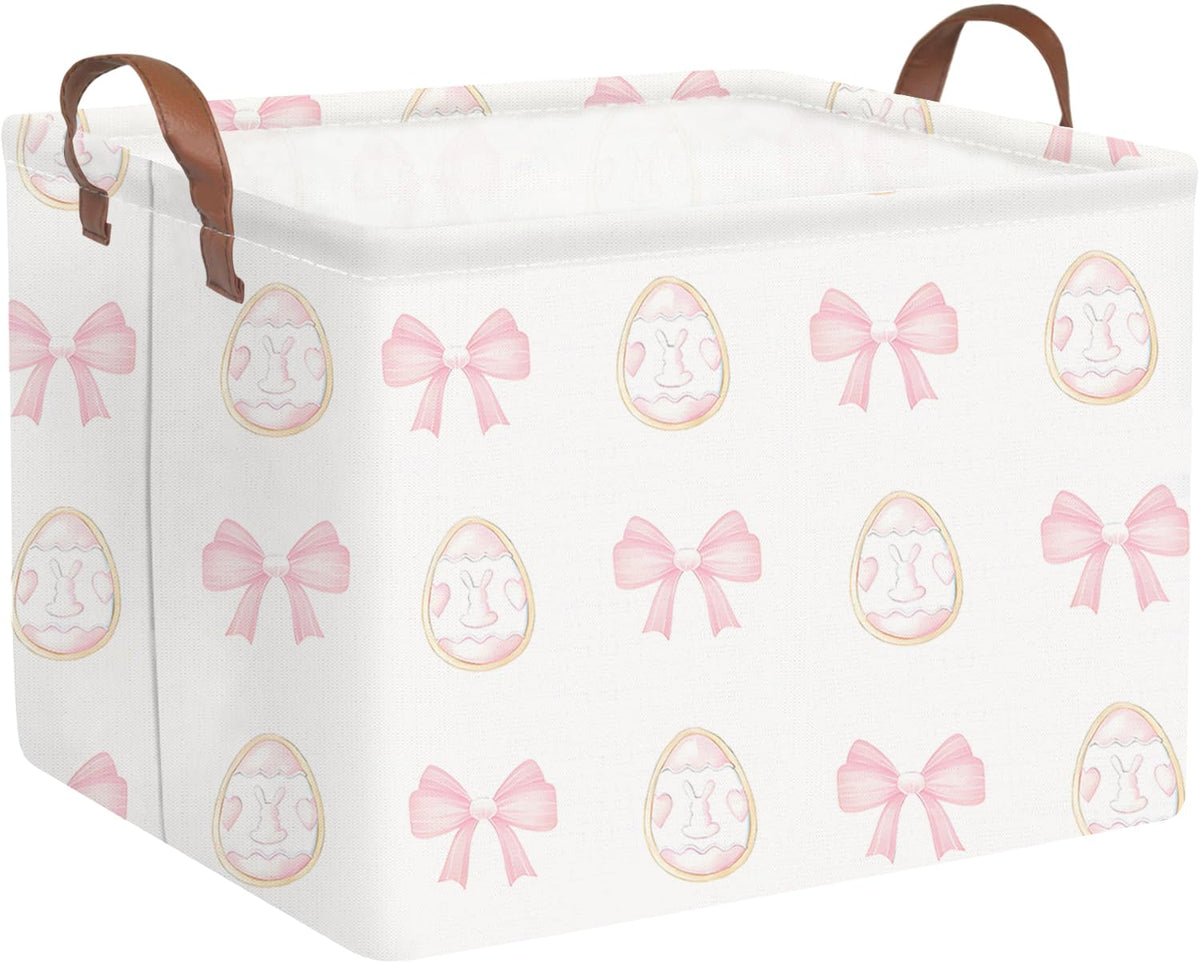 FXOCSHE rectangular Easter basket with pink bow for toy storage and nursery decor.
