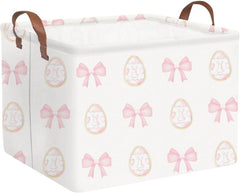 FXOCSHE rectangular Easter basket with pink bow for toy storage and nursery decor.