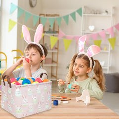 FXOCSHE rectangular Easter basket pink side view showing sturdy canvas and portable handle