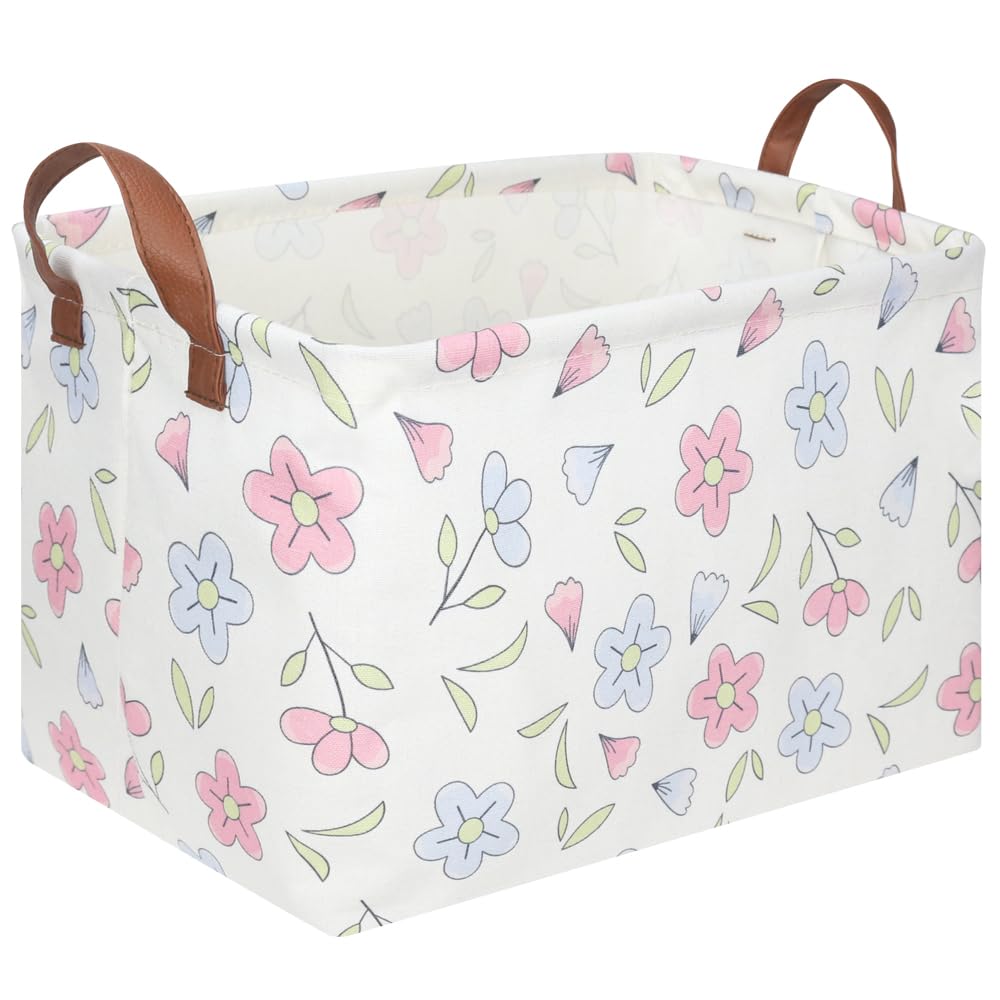 FXOCSHE rectangular flower basket front view with blue floral design for nursery decor.