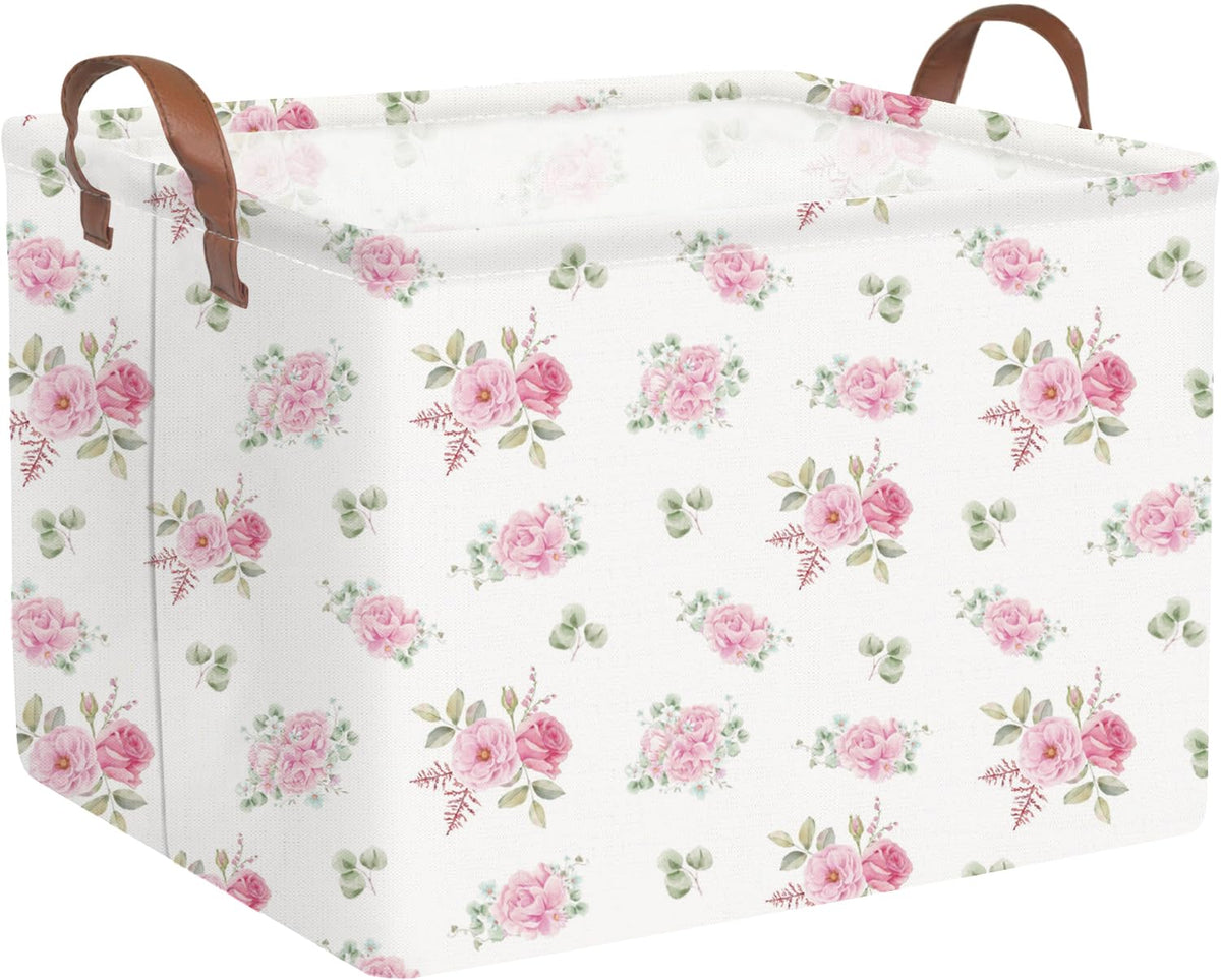 FXOCSHE rectangular rose pink basket front view for kid’s room storage