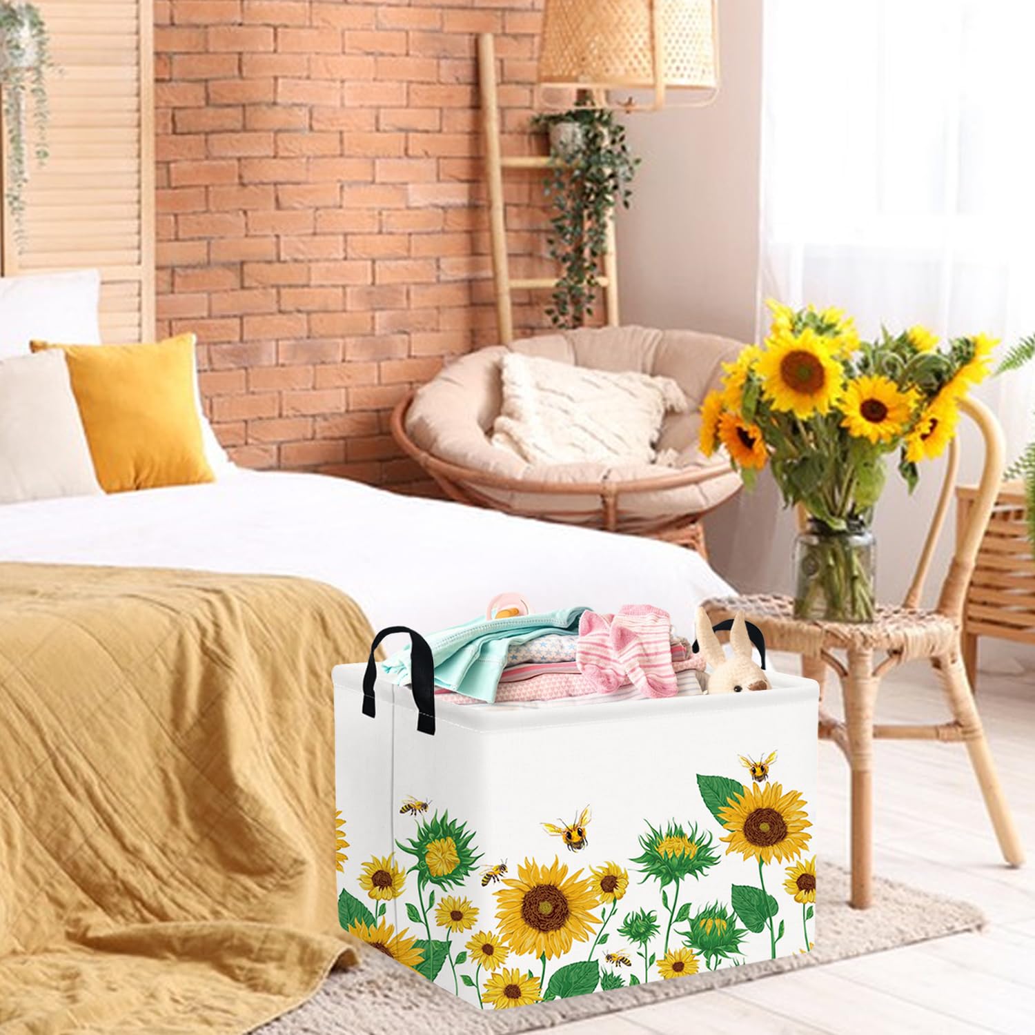FXOCSHE rectangular sunflower basket folded for space-saving organization.