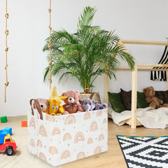FXOCSHE Shelf basket rainbow design organizes books, toys, and small items on shelves.