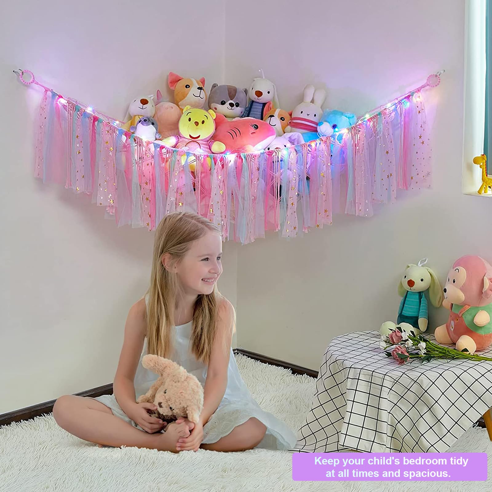 FYANER stuffed animal hammock with sturdy hooks for quick, secure installation