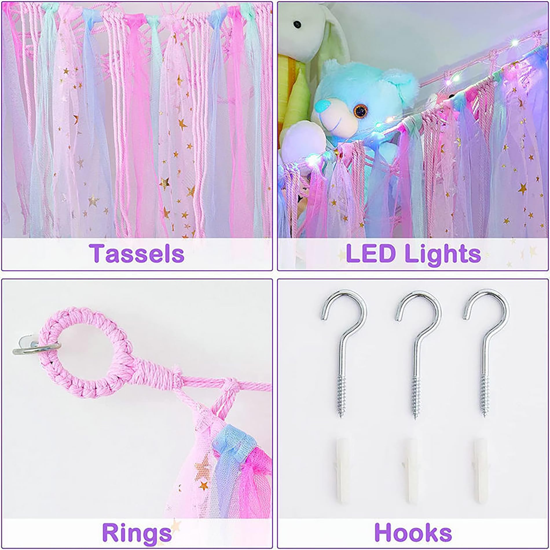 FYANER stuffed animal hammock mesh pockets protect plush toys and save floor space