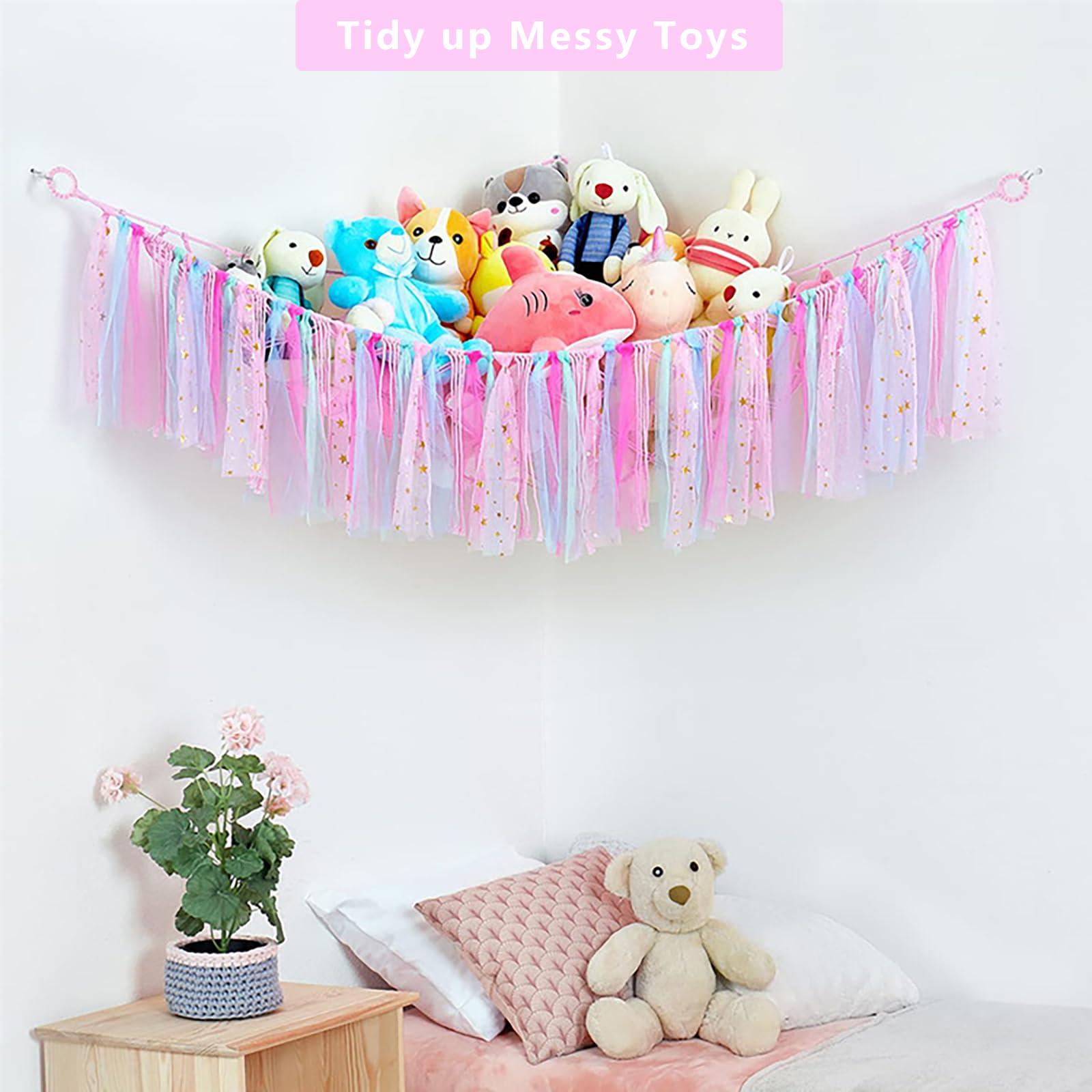 FYANER stuffed animal hammock in a tidy nursery scene for easier cleanup