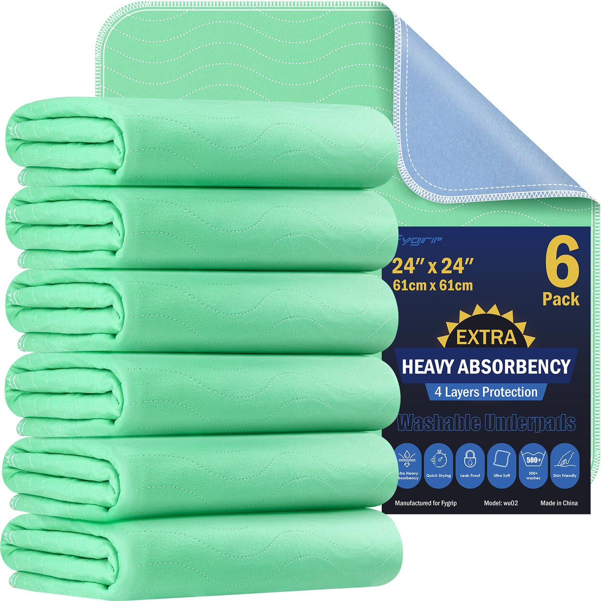 FYGRIP bed pad 4-layer design provides strong absorption for overnight protection.