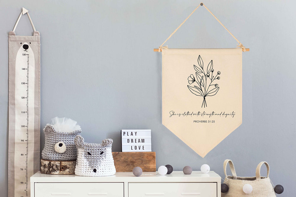 FYSIA canvas pennant banner showing beige texture for cozy living spaces.