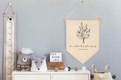 FYSIA canvas pennant banner showing beige texture for cozy living spaces.