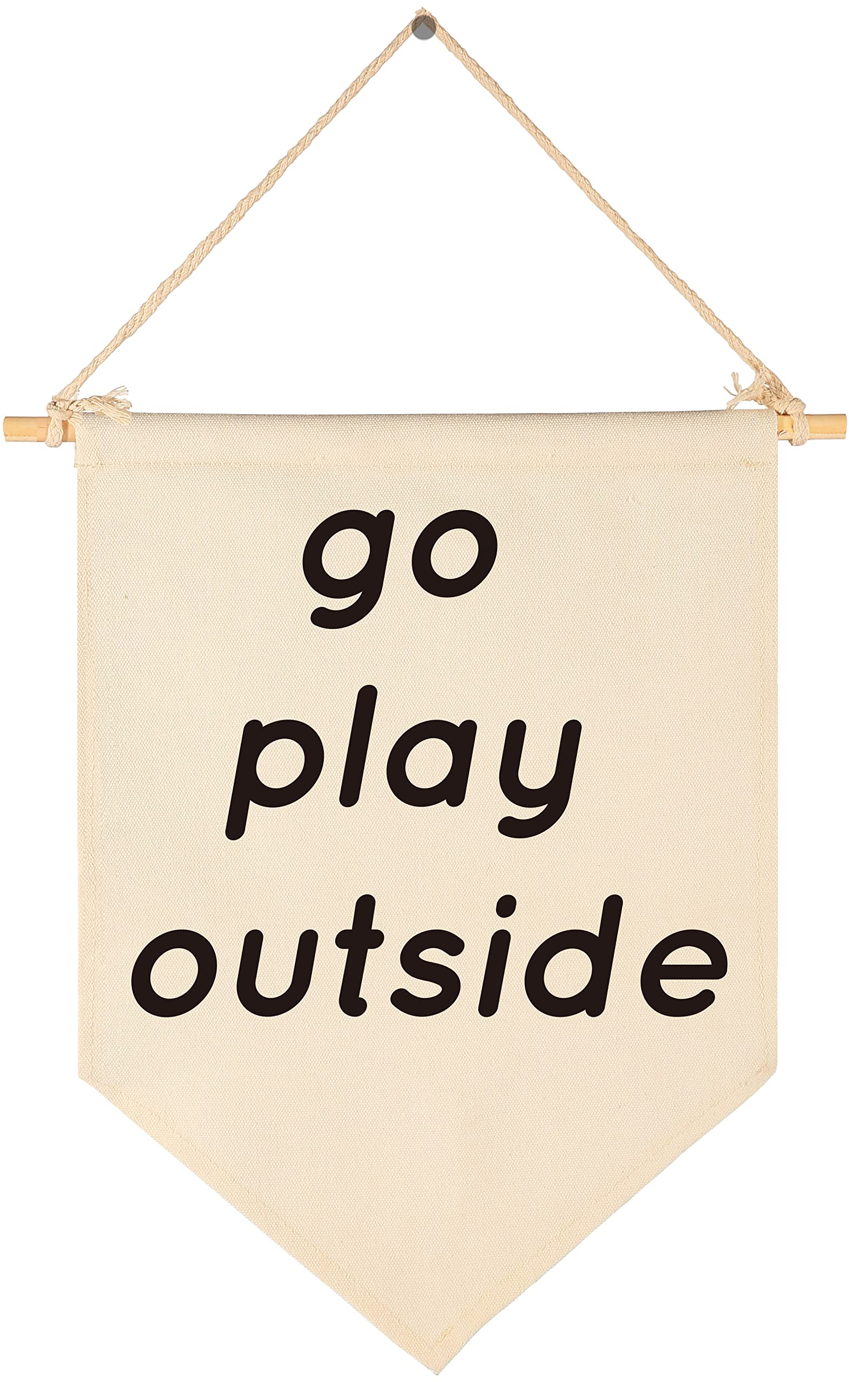 FYSIA Go Play Outside pennant canvas on nursery wall adds playful charm
