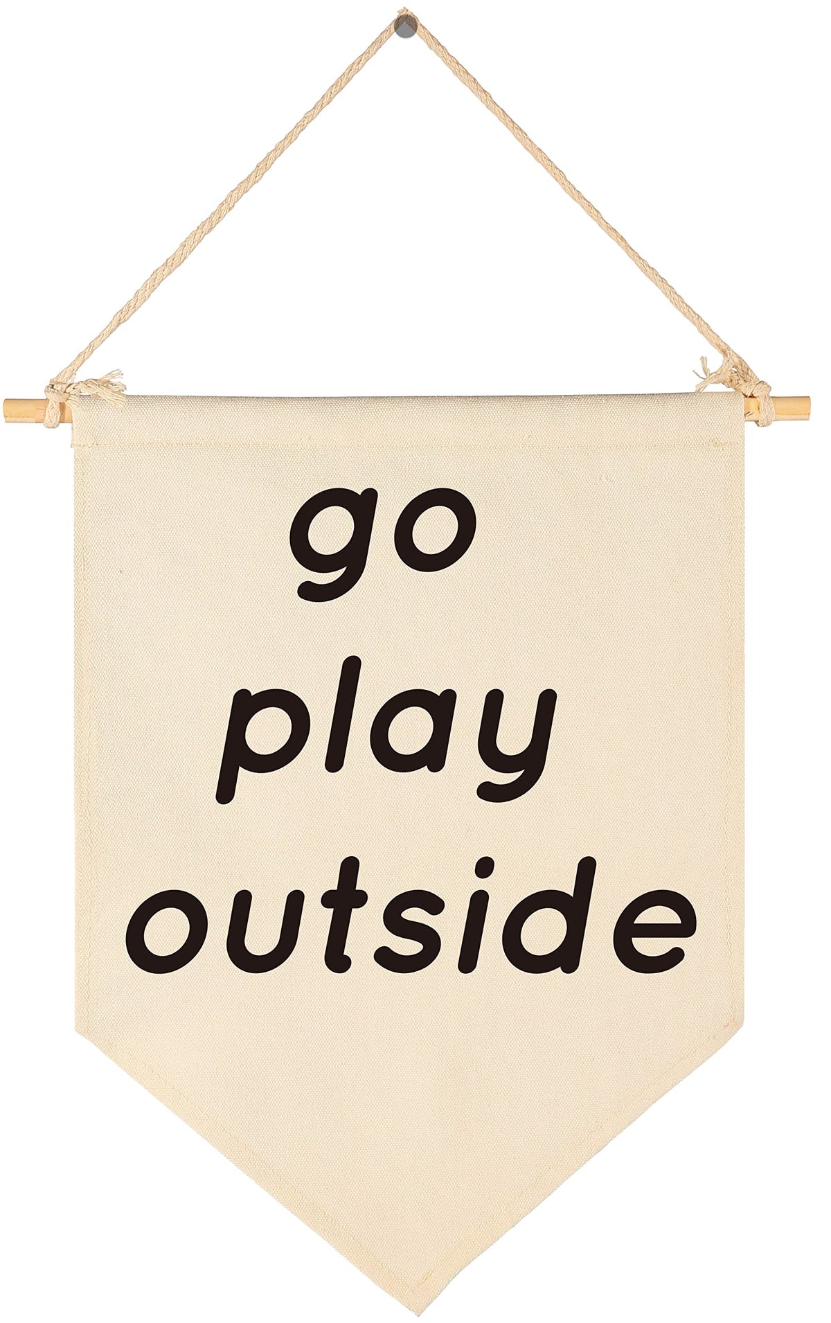 FYSIA Go Play Outside pennant canvas on nursery wall adds playful charm