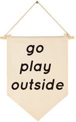FYSIA Go Play Outside pennant canvas on nursery wall adds playful charm