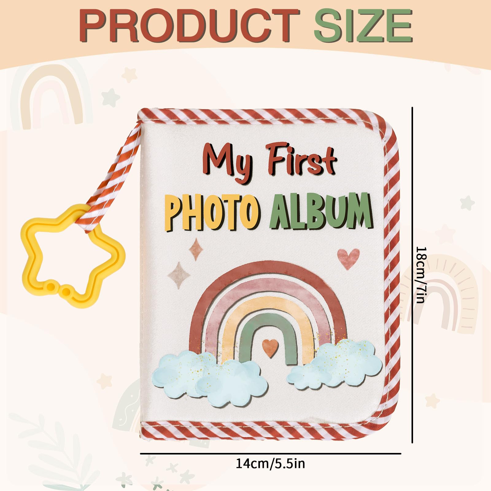 FYSUIMU Baby's First Family Album interior shows 17 photo sleeves for easy organization.