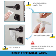 FYY door lever lock with 3M adhesive demonstrates strong tool-free mounting.